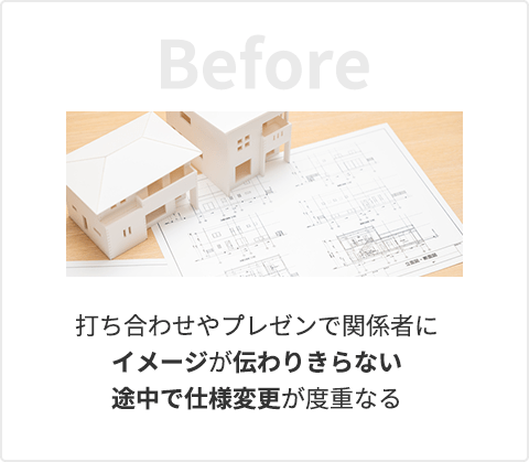 打ち合わせやプレゼンで関係者にイメージが伝わりきらない途中で仕様変更が度重なる